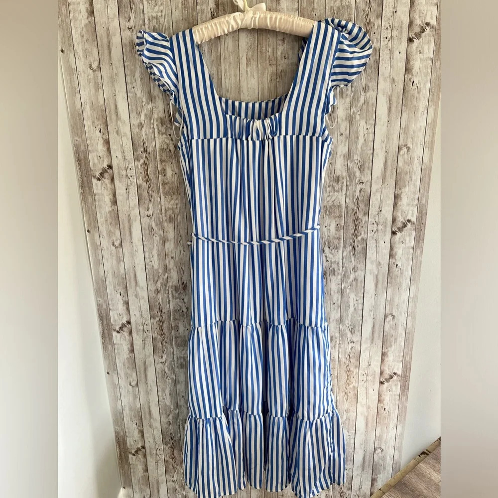 Draper James RSVP White and Blue Stripe Midi Dress - Picture 3 of 4
